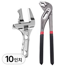 투데이리빙 2종 세트 첼라 + 광폭 몽키 스패너 가정용 현장용 공구 욕실 주방 수전 교체 도구 만능 다용도 스페너, 1세트, R98290A(10인치 첼라+광폭 몽키 스패너