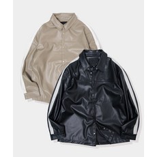 [블랙모먼트] 페이크 레더 사이드 파이핑 셔츠 자켓