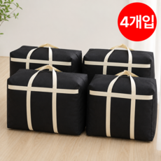 오브렌 튼튼한 방수 대형 이불 이사 옷정리 가방, 4개, 블랙