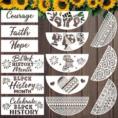 Cinrobiye 블랙 역사의 달 스텐실 14개 나무 페인팅용 30.5cm(12인치) 아프리카계 미국인 문 매트 스텐실 재사용 가능한 휴일 문 캔버스 가방 매트 가, Cinrobiye 블랙 역사의 달 스텐실 14개, 나무