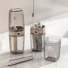여행용 칫솔 케이스 2-in-1 휴대용 출장 워시 컵 미니멀리스트 투명 대용량 치약 용기 홀더 정리함 칫솔 보관 상자 여행 캠핑 출장용