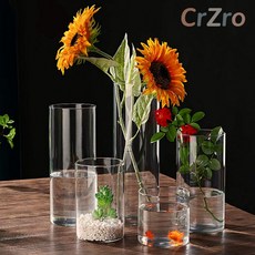 원통 유리화병 15x20cm 투명 생화 수경재배 테이블 홈데코 오브제