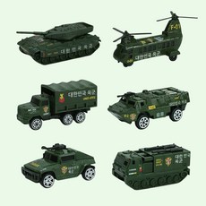 밀리터리 미니카 6종 / 탱크 헬리콥터 트럭 장갑차 전술차 로켓포발사기, 1세트, 그린