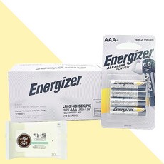 에너자이저 알카라인건전지 AAA(LR03 BP4) 4개입 10개(+휴대용 물티슈 1개), 01 에너자이저알카라인건전지AAA4개입 10개