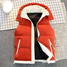 撞色拼接連帽棉質馬甲背心 韓版潮流加厚保暖坎肩外套 青少年男款