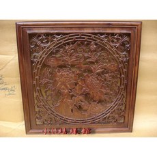 小o結緣館 仿古傢俱 牡丹花開窗花(仿古漆)(香樟木)60x3x60(編號78)(快速到貨專區), 1個