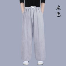 太極褲 太極拳武術服 八段錦練功服 男女同款寬鬆, 灰色,2XL
