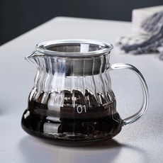 해피유통 고급 유리 커피 필터 컵 핸드 드립 커피 메이커 원두 추출기 간편한 클린 디자인, 세로무늬 구름냄비+뚜껑(360ML 투명색)