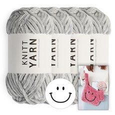 Knitt 蜂蜜天鵝絨針織線 100g 4球+微笑裁切不織布+微笑手提袋設計圖, 淺灰色
