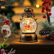 聖誕發光手提風燈擺件 USB帶音樂飄雪小夜燈擺件 聖誕節兒童小禮物, 老人骑鹿