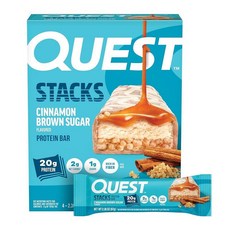 Quest Nutrition Stacks 단백질 바 시나몬 브라운 슈가 20g 순탄수화물 2g 설탕 1g 고섬유질 저설탕 글루텐 프리 4개입 173496, 4개(1개입)