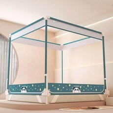 A類新款圍欄全底防摔蚊帳 嬰兒安全防護, 海島藍全底蚊帳,120寬*200長*170高卡扣烤漆支
