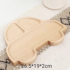 木質分格餐盤 可愛汽車造型 實木零食點心托盤 26.5*19*2cm, 1個, 櫸木,小車