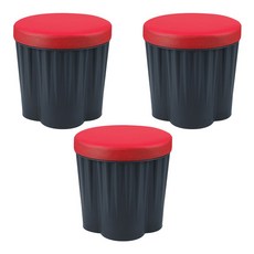 천하퍼니처 일반형 수납 스툴 깡통 영업용식당의자 화장대 사이드 보조업소용 인테리어의자, 바디(블랙)/쿠션(레드), 3개