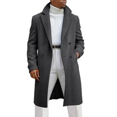 Runcati 남성용 트렌치 코트 노치 라펠 더블 브레스트 미드 롱 피 코트 캐주얼 가을 겨울 클래식 오버코트 브라운. XXL