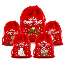 하늬바람 크리스마스 선물포장 파우치 리본 끈 주머니 산타 루돌프 포장 어린이집 유치원 교회 단체 성탄절 행사 답례품 가방, 10개, 레드