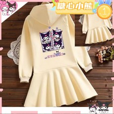 賣場新品多巴胺女童裙子秋冬款刷毛公主風時尚洋氣連帽中長款春秋薄款衛裙