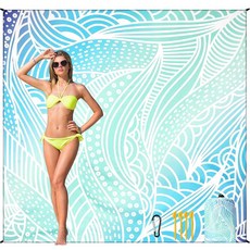 HIHOHO 해변 담요 방수 모래 방지 매트 1-8세 성인용 빠른 건조 내구성 있는 야외 피크닉 매트 축제 여행 캠핑 하이킹용 기울기-BL & W 200.9cm x 2, 6피트 7인치 x 9피트, 그라디언트 Bl-Ripple