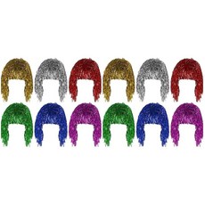 Veemoon 12팩 반짝이 파티 가발 포일 가발 재미있고 반짝이는 코스프레 세트 용품 축제 코스튬 사진 소품 남성 여성 짧은 머리, Veemoon 12팩 반짝이 파티 가발, 포일 가발 재