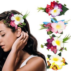 [ 1274834 ] 아하니 하와이안 플루메리아 여성 및 여아용 꽃 헤어 액세서리 - 해변 루아우 의상 파티 헤어스타일 장식용 조화 머리핀 4개