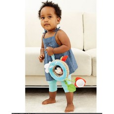 雙面貓頭鷹多功能嬰兒掛飾 附搖鈴安全鏡牙膠響紙 適用推車床邊, 1個, 藍色、深咖