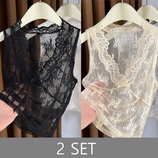 ROYALBELLE 1+1세트 여성 레이스 나시 브이넥 시스루 이너 레이어드 민소매 나시 E0051914