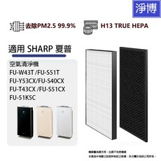 淨博 HEPA濾芯 活性碳濾網, 1個, FU-W43T FU-S51T FU-Y53CX