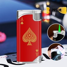 포커 카드 디자인 라이터 그린 불꽃 바람막이 터보 점화기 캠핑용, 1개, 레드 A