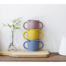 유아 어린이 안전한 양손잡이 실리콘 물컵 이유식 어린이집 음료 양치 아기용품, 머스타드, 1개