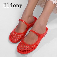 Liyke 여름 속이 라운드 발가락 버클 스트랩 로퍼 캐주얼 플랫 슬리퍼 휴가 비치 신발 여성 슬라이드, 38, Red