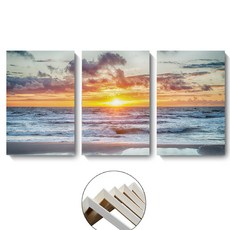 現代簡約北歐三聯畫大海風景海浪沙灘組合掛畫, 內框畫A組,35x50cm三張