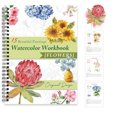성인 초보자 및 청소년을 위한 수채화 워크북 20.3 x 27.9cm(8 11인치) 오버사이즈 15개의 아름다운 그림 사전 윤곽 디자인 쉬운 아트북(팔레트 없음 꽃 없