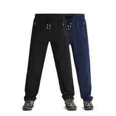 XiaoLongRen 남성용 경량 조거 팬츠 빠른 건조 하이킹 러닝 스포츠 체육관 지퍼 포켓 블랙+d.gray13802 104522, 블랙+블루 13802