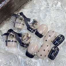 小紅書爆款穿戴甲高級感貓眼水鑽美甲片漸變輕奢純欲假指甲貼30片, 1個, BY1931藍帶方格:手工甲XS碼#10片/袋