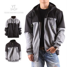 YT SHOP 特加大尺碼 大彈性 雙色拼接刷毛連帽運動外套，舒適保暖，時尚有型