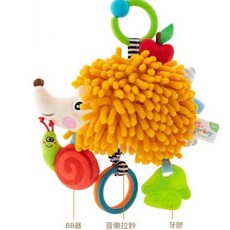 Baby Studio 嬰兒音樂拉鈴玩偶 宝宝推車掛件 車用安全座椅安撫, 1個, 黃刺蝟