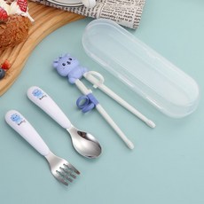 兒童學習筷子勺子叉子套裝 初學者回彈訓練筷 小孩吃飯輔食餐具, 1個, #77512 N79 藍  日日  SP勺子st