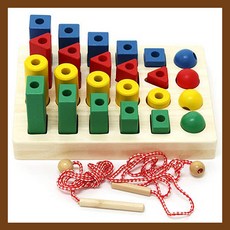 우토 도형막대실꿰기 원목 교구 아기장난감, 1개