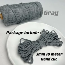 3mm 11 야드 35 색상 옵션 Macrame 코드 코튼 로프 4 플라이 트위스트 Macrame 스레드 Macrame 용품 DIY 공, 01 3mm 10Meters, 17 Gray