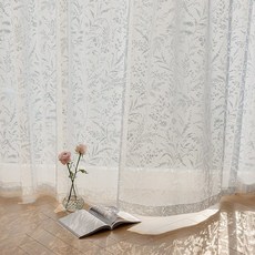 시스루커튼 거실 봄커튼 나비 패턴 반차광 화이트, 5_달 가지 그림자 (화이트)
