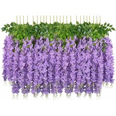 Willthinleye 24 인공 꽃 등나무 꽃 인공 관엽 식물 개들이 인공 벽걸이 실크