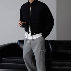 베이직바이블 남자 오버핏 스웨이드 패딩 믹스 패딩 자켓 가디건(2color)