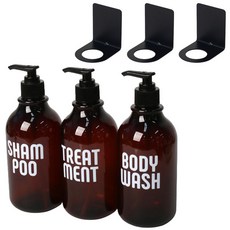 로맨틱노벰버 520ML 브라운 욕실디스펜서&디스펜서 홀더, 브라운 레터링1 & 홀더(블랙) 3P 세트, 1개