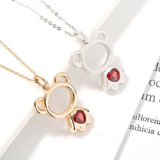 Arcoiris 순수 천연 붉은 가넷 사랑 곰 목걸이 925 은 도금 플래티넘 로즈 골드 펜던트 여성 원본, 화이트 골드 단일 펜던트 인증서, 1개