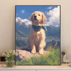 귀여운 강아지 DIY 수채화 페인팅 세트 셀프 피포페인팅 그림 그리기, 50x70cm, 금색 골든 리트리버 D, 1개