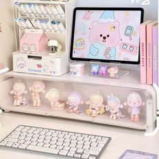 [Smtone]모니터 높이 조절대 선반 블라인드 박스 피규어 진열대 투명 수납 선반 학생 책상 & 사무실 서랍, 화이트 기본버전