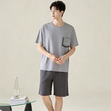 SOYOONLIFE 남성 잠옷 세트 사계절 공용 소프트 순면 통기성 땀흡수 실내복 상하세트 얇은 여름 반팔 캐주얼 아우터 상하복