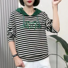 메인워크 중장년여성 후드 스트라이프 맨투맨 티셔츠 봄가을 빅사이즈 긴팔 캐주얼 루즈핏 레깅스 엄마 상의