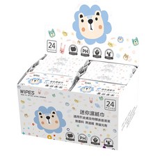 小優購物 迷你濕紙巾 8抽24入 純水濕巾 無酒精 隨身包 擦臉巾, 1個, 迷你濕紙巾1盒24入(店到店限四盒), 24個裝, 4g
