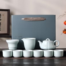 開片哥窯陶瓷功夫茶具套裝 家用泡茶壺蓋碗茶杯 活動茶禮伴手禮, 哥窯茶具套裝（南瓜壺）, 1個